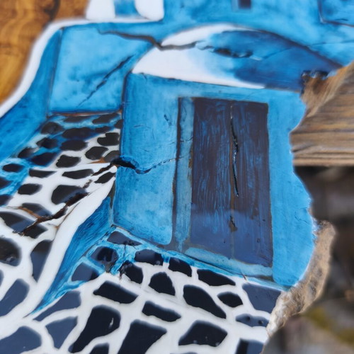 Wood artwork from olive root inspired by Santorini, new