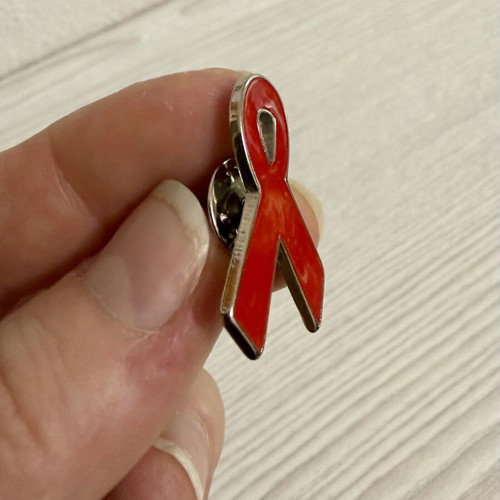 Red Ribbon metal pin, HIV AIDS awareness symbol