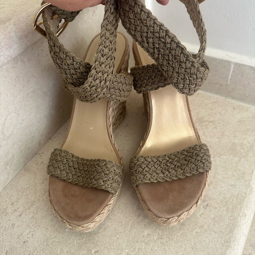 Stuart Weitzman Πέδιλα Πλατφόρμες Khaki Crochet Alex με δέσιμο στον αστράγαλο σαν καινούργιο