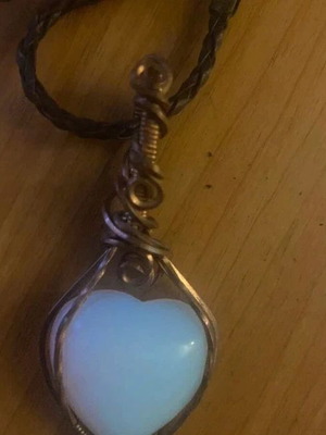 Handmade necklace with white opalite heart and wire wrapping