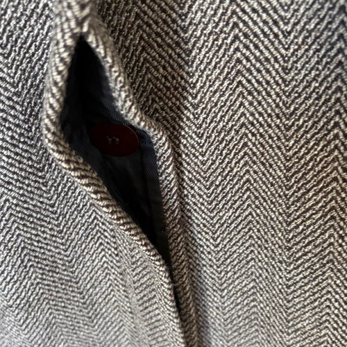 Depolo wool coat with leather belt used, herringbone pattern, size S