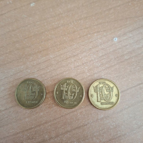Swedish Kronor coins used from 1991 and 1992, set of 3