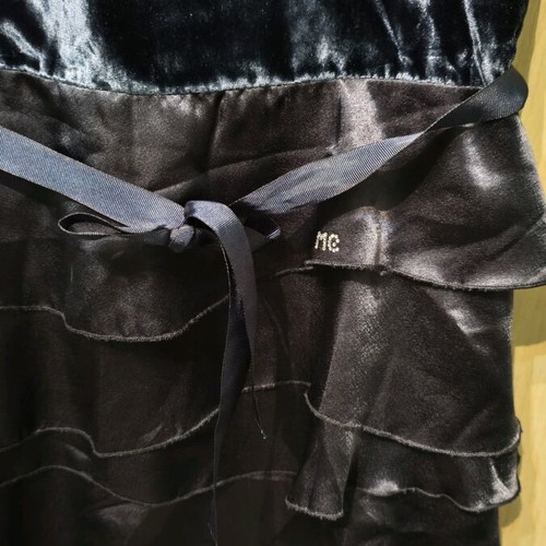 Velvet girls dress like new, blue with satin ruffles
