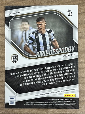 2025-26 Panini Prizm FIFA Soccer RC Kiril Despodov Hyper card like new