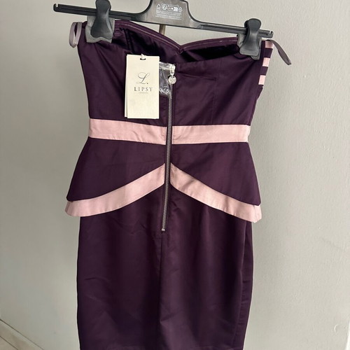 Lipsy London Strapless Satin Dress Aubergine S New