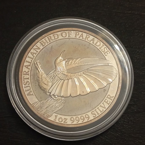 Australian Silver Ounce Bird of Paradise Coin used, 999 fine silver