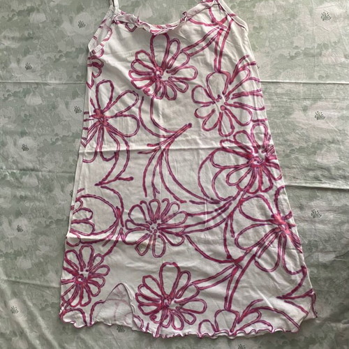 Y2k floral white mini dress with pink flowers and front slit, new