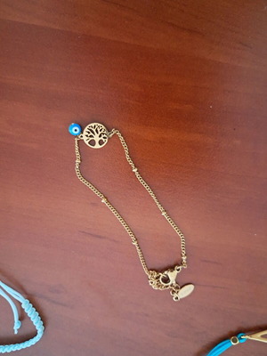 Gold-plated stainless steel bracelet with evil eye and tree of life new