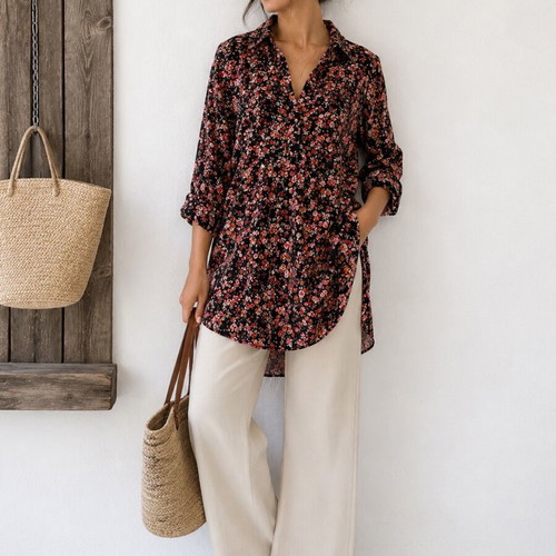 Piazza Italia floral tunic XL lightweight polyester blouse