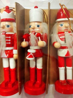 Christmas Nutcracker Set Hanging Wood Red 12 cm 3 pcs new