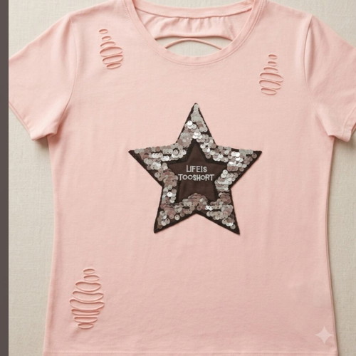 Blouse used with sequin star design and cutouts size M-L pink