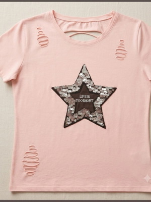 Blouse used with sequin star design and cutouts size M-L pink