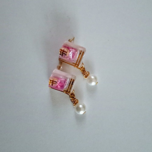 Handmade earrings new, three colors with hanging pearl