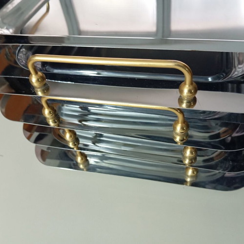 Serving trays like new, pack of 8, inox with gold handles 31x42 cm