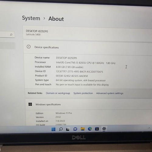 Dell Latitude 5400 8th Gen i5 8GB 256GB NVMe SSD like new