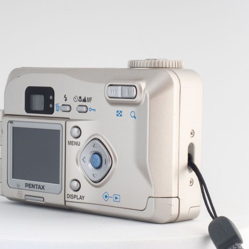 Pentax Optio 330GS 3.2MP vintage digital camera used with flip-up screen