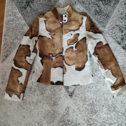 Leather jacket Leonardo vintage short, like new, white and brown