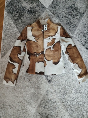 Leather jacket Leonardo vintage short, like new, white and brown