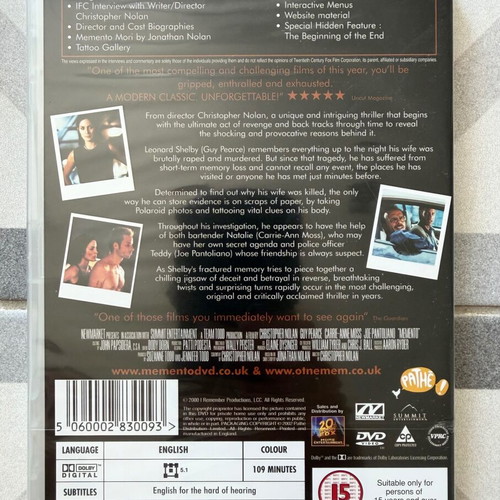 Memento DVD new, English subtitles, adventure