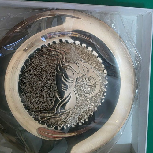 Silver Handmade Decorative Plate new, Cypriot craft with Agrino engraving