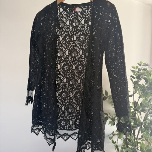 Jovonnista Black Lace Cardigan Jacket Longline, one size