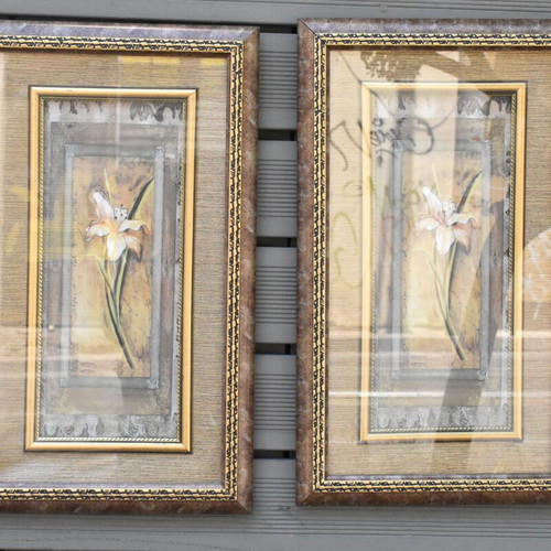 Decorative paintings with lily pair in wooden frame and glass used