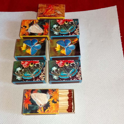 Collectible matchboxes like new, pack of 8 with butterflies 1970-80