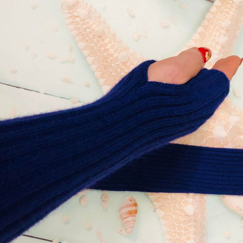 Long gloves new, blue, size S/M, 100% polyester