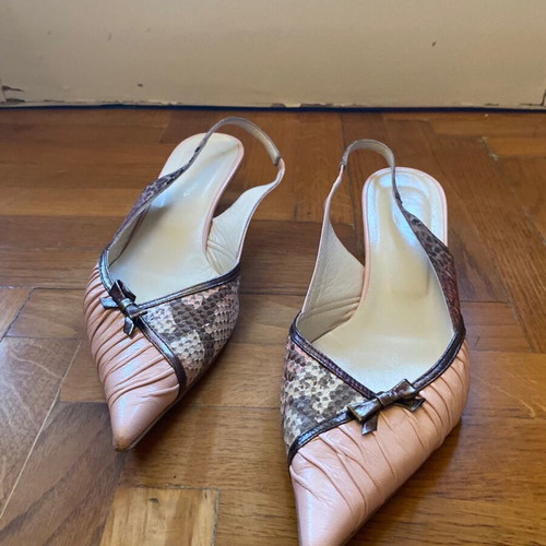 Tsakiris Mallas vintage Y2K coquette heels used, beige and pink
