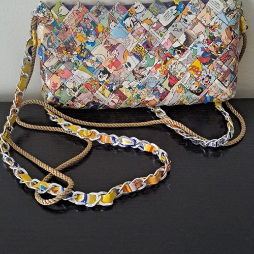 Handmade crossbody bag like new, woven comic strips