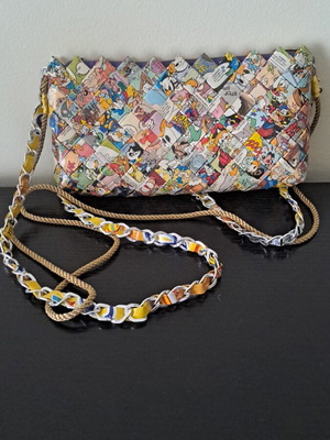 Handmade crossbody bag like new, woven comic strips