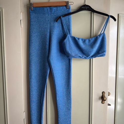 Marmalady set crop top and leggings blue turquoise lurex like new