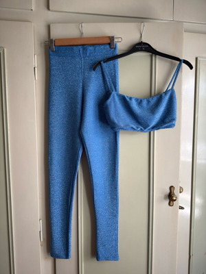 Marmalady set crop top and leggings blue turquoise lurex like new