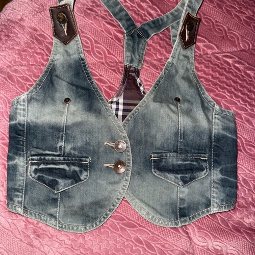 Denim crop vest like new, vintage, blue and turquoise