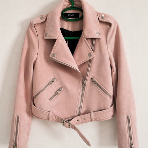 Zara suede biker jacket, pink powder color, XS