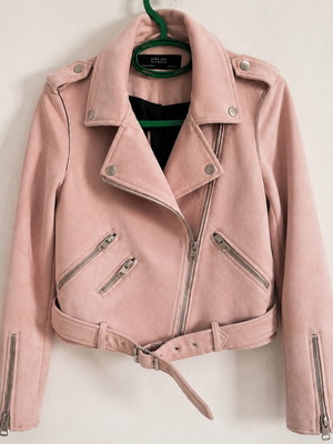 Zara suede biker jacket, pink powder color, XS