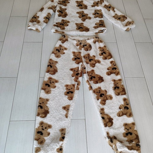 Warm fleece set for girls No.6/8 like new, beige with teddy bears