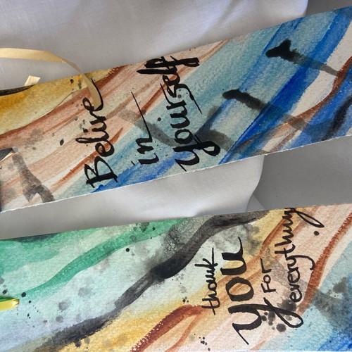 Handmade bookmarks pack of 4, watercolor and collage