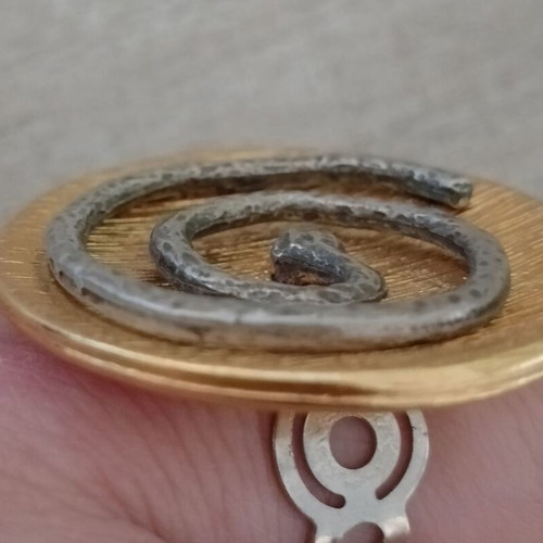Statement two-tone adjustable ring like new, gold and silver