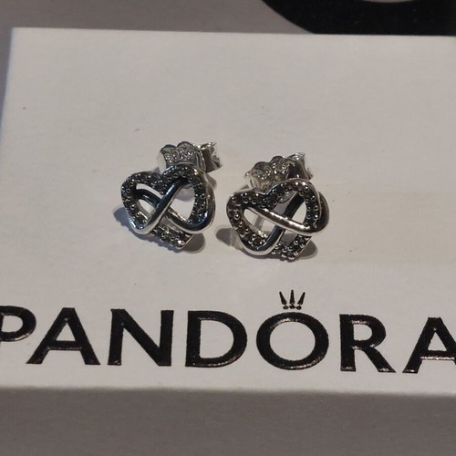 Pandora earrings new, heart design with white zirconia