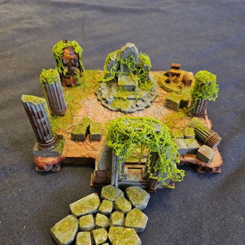 Ancient temple diorama for DnD and tabletop, hand-painted and stylized