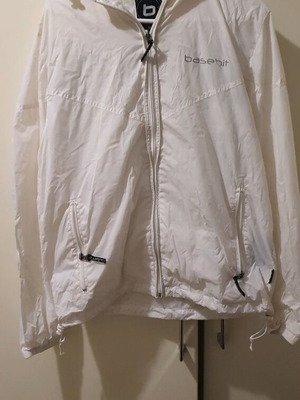 Sports windbreaker jacket thin with hood like new, size M/L, white with gray letters