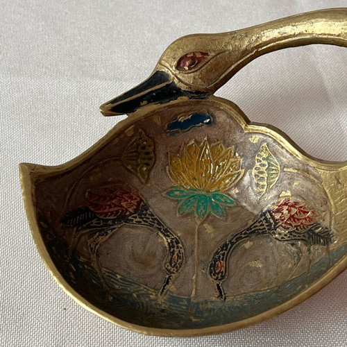 Vintage χειροποίητος μπρούτζινος κύκνος μεταχειρισμένος με σμάλτο Cloisonné