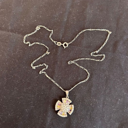 Silver 925 necklace cross used, blue and silver