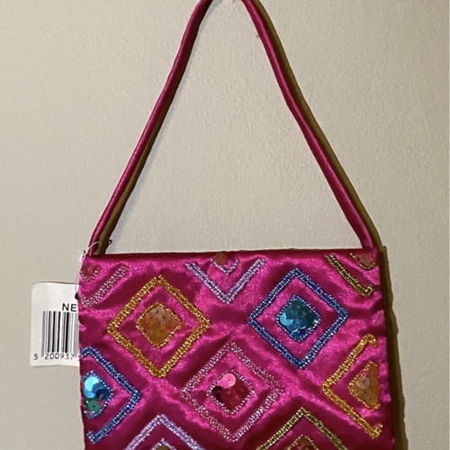 Onward Y2K kids purse with embroidered beads 10.5x15.5cm new, pink multicolor