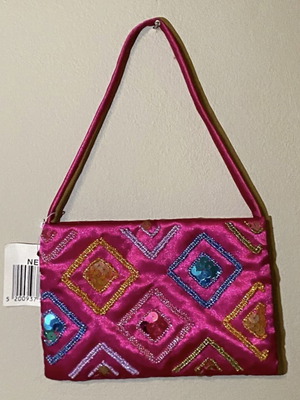 Onward Y2K kids purse with embroidered beads 10.5x15.5cm new, pink multicolor
