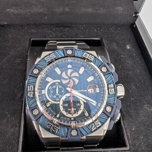Quantum men's watch blue and black with metal bracelet like new