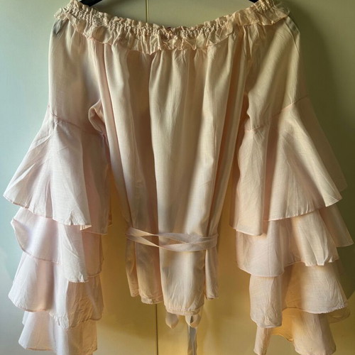 Danoff baby pink blouse with ruffle sleeves and corset tie like new