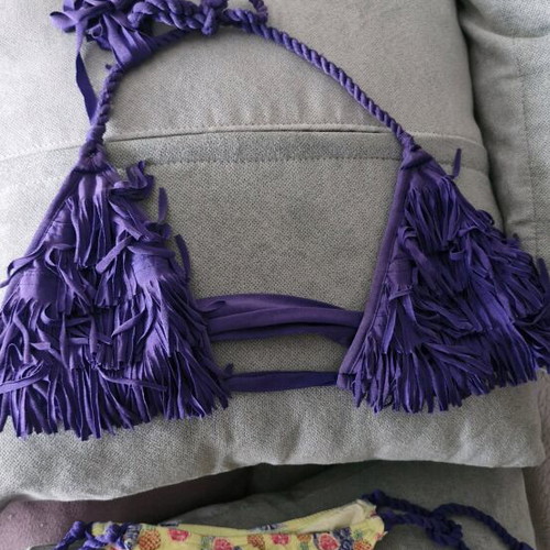Despi bikini set top and bottom, purple and yellow, size large