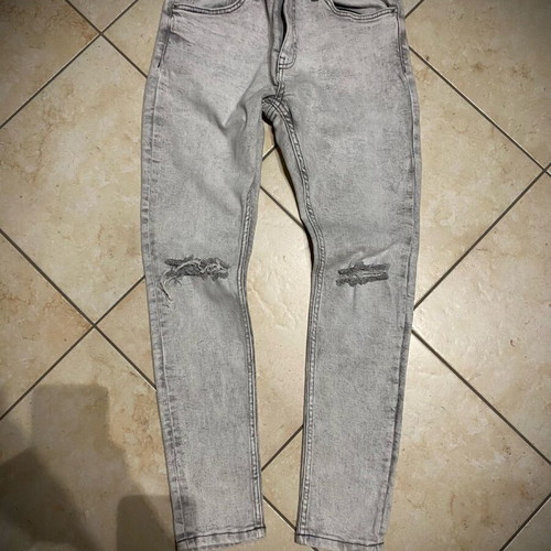 Bershka Men's Skinny Fit Grey Acid Wash Jeans like new with rips